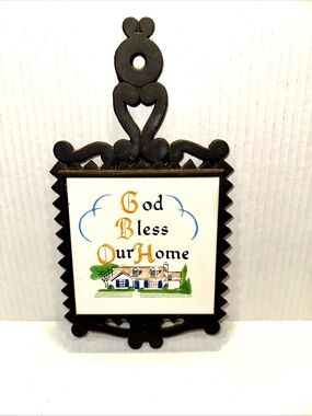 God Bless Our Home Decorative Wall Trivet Plaque - Black Frame 5.5 x 10